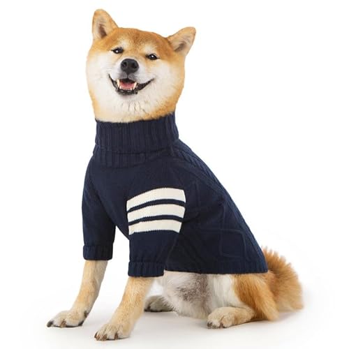Dog Sweater, Classic Turtleneck Dog Knitwear, Pullover Dog Cold Weather Sweater for Small Medium Large Dogs Winter Outfit Pets Apparel, Blue Medium