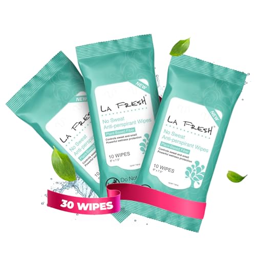 LA Fresh Antiperspirant Wipes, Body Deodorant Wipes for Women and Men, Pack of 3 10-count Pouches (30-count)