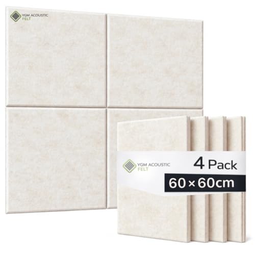 Image of YGM Acoustic Foams Luxury PET Felt Acoustic Self Adhesive Panels, 10 MM Thick, Sound Absorbing Panels for Wall | Room Noise Reducer & Sound Dampening (Pure Beige, 2x2 Foot - 4 Panels)