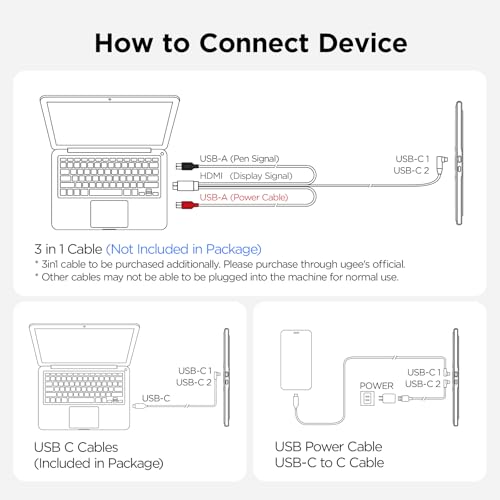 ugee UE12 11,6 Zoll Grafiktablett mit Display,Pen Display mit 124% sRGB mit 8 Shortcut-Tasten...