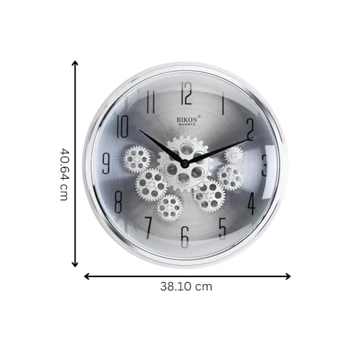 Image of Rikon RG-151 Chrome Analog Wall Clock - 40.64x38.10 CM Round Design for Office, Home & Living Room Decor