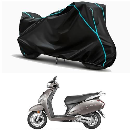 Image of Waterproof Bike Body Cover Compatible for | Honda Activa BS6 | Taffeta Fabric, Sky Piping Design, Bottom Elastic Fit | Dustproof, Sun UV & Rain Protection for All Weather.