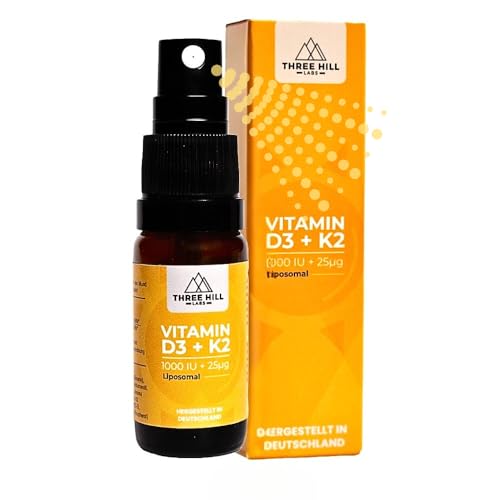 Premium Vitamin D3+K2 Spray - 1000 I.E. - liposomal für maximale Nährstoffaufnahme - vegan und hochdosiert - alkoholfrei - Three Hill Labs