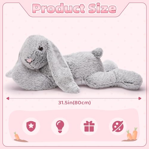 MorisMos 80cm lang riesen Hase Kuscheltier XXL, groß grau Hase Stofftier Plüschtier, weich Kaninchen Plüschhase Puppe, Geburtstag Weihnachten Geschenk Kinder Baby