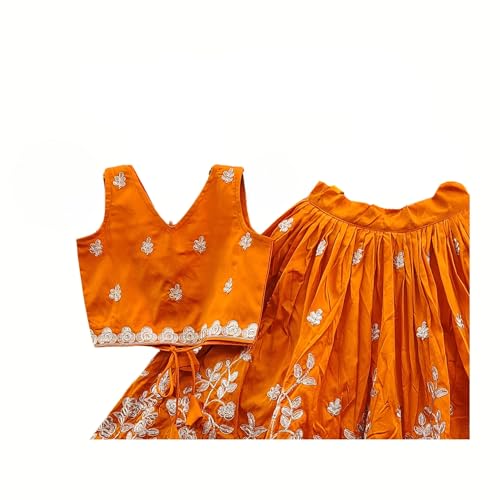 RJ ONLINE Girls Readymade Crop Top With Lehenga - Taffeta Silk Embroidered Lehenga Choli - Perfect for Ethnic, Party & Wedding - Traditional Dress