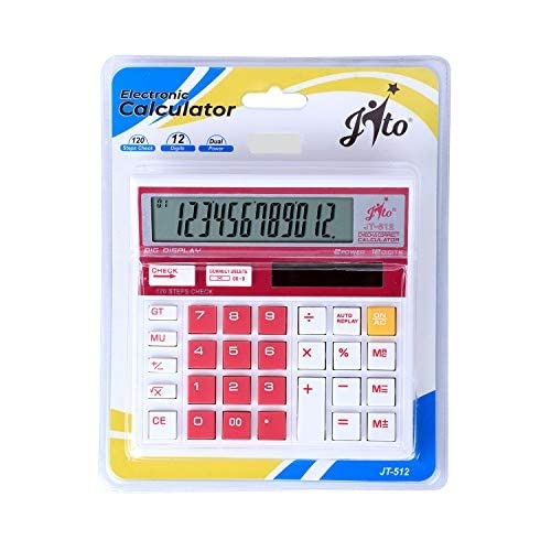 Jito 12 Digits JT-512 WHITE- PINK Electronic Calculator with 18 months Warranty
