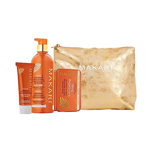 MAKARI Extreme Argan & Carrot Oil 3 Piece Gift Set - Exfoliating Soap, Tone Boosting Body Lotion & Face Cream Ideal for All Skin Types, Botanical Self Care Kit for Women