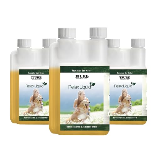 TJURE Relax Liquid für Hunde | 3 x 500 ml Sparset | Ergänzungsfuttermittel mit Kräuterextrakten | Zur Unterstützung von Ruhe & Ausgeglichenheit | Pflanzliche Rezeptur | Made in Germany