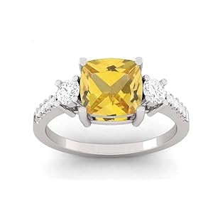 LMDPRAJAPATIS Lab Certified Yellow Sapphire Birthstone Pukhraj Square Cut Fine Jewelry Ring Ring Size 4