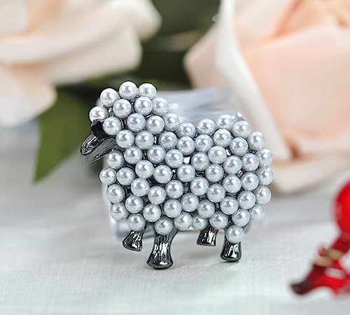 Gyn&Joy Faux Pearl White Sheep Lamb Goat Animal Brooch Pin2