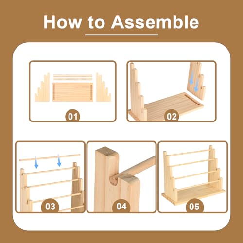 Image of Homakover 4 Tier Wooden Ribbon Organizer Rack, Large Capacity Ribbon Holder for Ribbon Spool, Washi Tape Storage Organizer, Wooden Sewing Organizer Display Shelf for Craft Room,Cake Shop,Flower Store