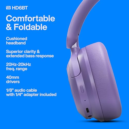 Image of PreSonus Eris HD6BT - Over-Ear Closed-Back Wireless Headphones, Bluetooth, ANC Noise Cancelling, Up to 60 Hours Battery Life, Studio Headphones for Mixing, Monitoring, Recording, Mystic Purple