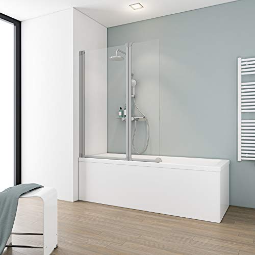 Schulte pare-baignoire 104 x 130 cm, profilé alu-argenté, paroi de baignoire mobile réversible 2 volets pivotants rabattables, verre de sécurité 3 mm transparent D16533-F 01 50