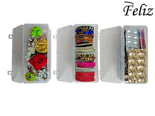 Image of Feliz clear plastic long storage boxes size 8.5x3.25x3 in (Set of 6) - Medicine Box, Jewellery Box