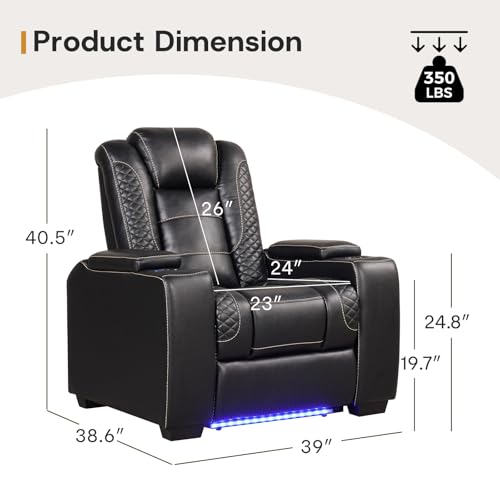 Image of ANJ Power Recliner Chairs Set of 5 for Adults, PU Leather Home Theater Seating with Adjustable Powered Headrest,LED,Storage,USB,Cup Holders,Black