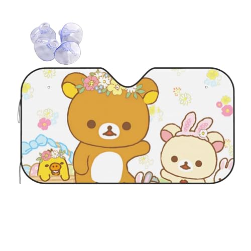 サンシェード 車 フロント 車用サンシェード かわいい リラックマ 遮光 断熱 便利な収納 プライバシー保護 カバー 遮光 遮熱 紫外線対策 日焼け防止 M