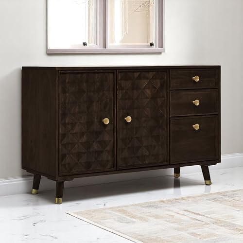 Image of The Attic Diamond Sideboard Walnut, Multipurpose Cabinet for Kitchen and Living Room Storage, Classy Sideboard, Solid Mango Wood, Walnut Matte Finish