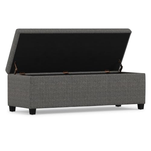 Image of SIMPLIHOME Avalon 48 inch Wide Tweed Look Fabric Storage Ottoman in Red