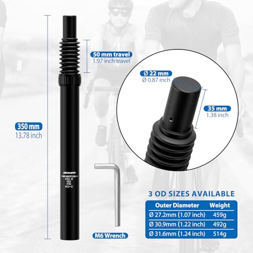 Gylbuz ZOOM-27.2X350-BK Bike Suspension Seatpost: 27.2 X 350 Mm Shock Absorber Damper Bicycle Seat Post thumb #2