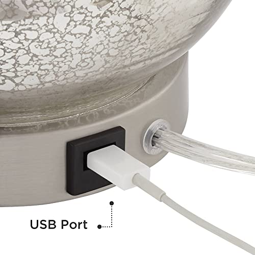 360 Lighting Ledger Modern Accent Table Lamps 21.75" High Set Of 2 With Usb Charging Port Mercury Glass Off White Drum Shade Decor For Living Room Desk Bedroom House Bedside Nightstand Home #TOP4