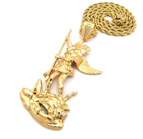 Hip Hop Saint Michael Archangel Gold Plated Large Pendant & 30" 36" Box, Cuban, Rope Franco Chain Necklace4