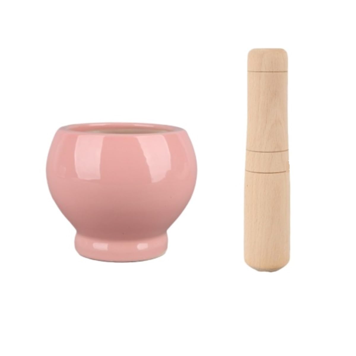 Mörser Mit Stößel Set Knoblauchstampfer Steinmörser Keramik Knoblauchglas Haushalt Grinder Stößel Set Küchenutensilien(Pink)