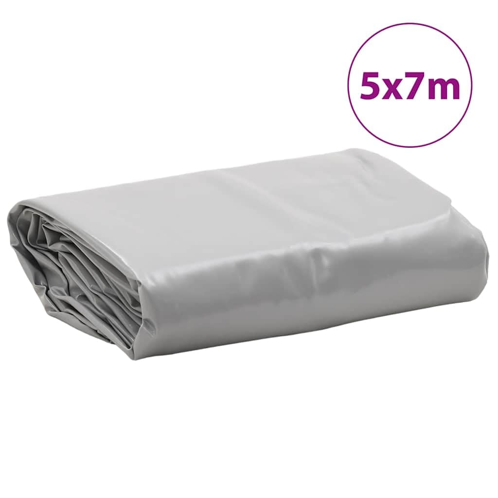 Telone grigio con rivestimento in PVC, 5 x 7 m, 650 g/m², antistrappo, impermeabile, con occhielli, resistente alle intemperie, per mobili da giardino, auto, barca, rimorchi, campeggio