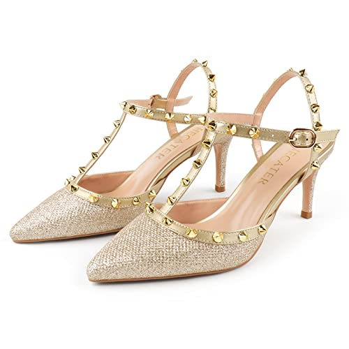 Kitten Heels Strappy Sandals for Women Slingback Pumps Closed Toe Sandals2