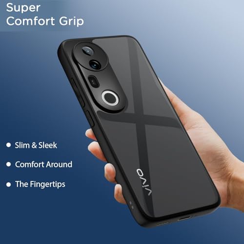 Image of AIBEX Back Cover for Vivo T4 Ultra 5G | Shockproof Transparent Case with TPU Camera Lens Guard | Slim Hybrid Armor Non-Yellowing Polycarbonate Cover - Black Edges