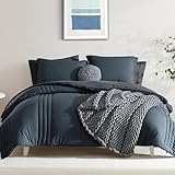 Monbix Twin XL Size Comforter Set - Extra Long 5 Pieces Dorm Bedding Sets, Quilting Design Fluffy Bed in a Bag Twin XL with Sheets, Pillowcase & Sham(Blue Grey)