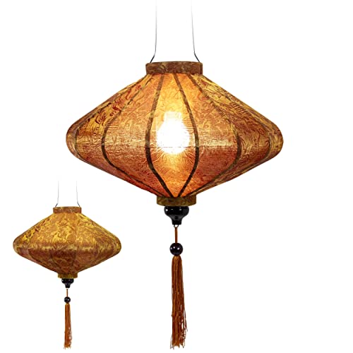 Lanterne Asiatique en Soie P Ø45cm, Couleur Rouille Reflet Or - Lampion Traditionnel de Hoi an en Tissu, Bambou et Bois - Décoration et Artisanat du Vietnam (P25-MA)