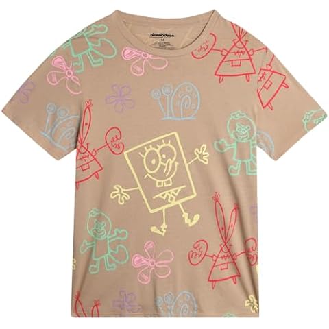 Nickelodeon Men's T-Shirt - Spongebob and Friends All Over Print Crewneck Graphic Tees - Short Sleeve Shirts for Men (S-XL), Size X-Large, Sponge Sketch Cover