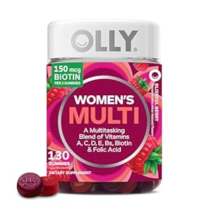 OLLY Women’s Daily Multivitamin Gummy, Vitamins A, D, C, E, Biotin, Folic Acid, Adult Chewable Vitamin, Berry Flavor, 65 Day Supply – 130 Count