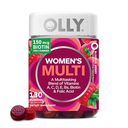 OLLY Women’s Daily Multivitamin Gummy, Vitamins A, D, C, E, Biotin, Folic Acid, Adult Chewable Vitamin, Berry Flavor, 65 Day Supply – 130 Count