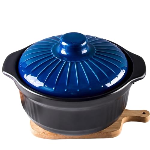 Cacerola Cazuela de cerámica 115oz/3400ml, cazuela con patrón en relieve azul, resistente a altas temperaturas