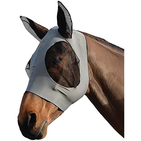 Horse Fly Mask with Ears UV Protection Enlarged Mesh - Grey Cover