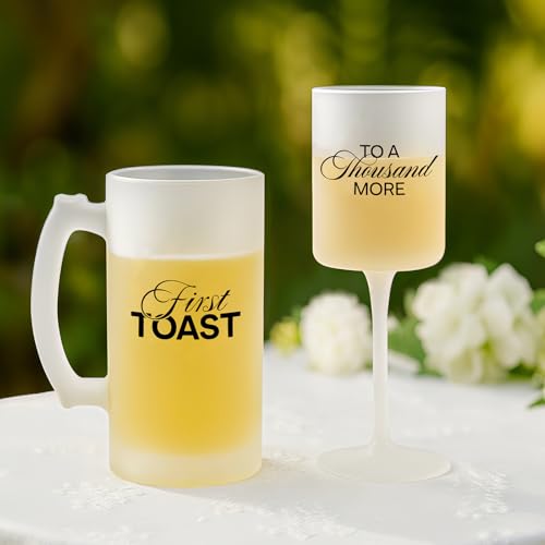 Image of AW BRIDAL Wedding Gifts for Couples 2026, Engagement Gift for Him and Her, Frosted Glass Champagne Flute and Beer Mug Set, Bridal Shower Present, Bride and Groom Toasting Glasses for Anniversary