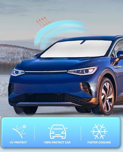 Sun Shade for VW ID.4 Windshield Sun Shade Custom Fit 2021-2023 2024 2025 VW ID.4 for Volkswagen Accessories Windshield Cover Foldable Front Window Shields 240T Reflective Sun Visor Block UV Rays