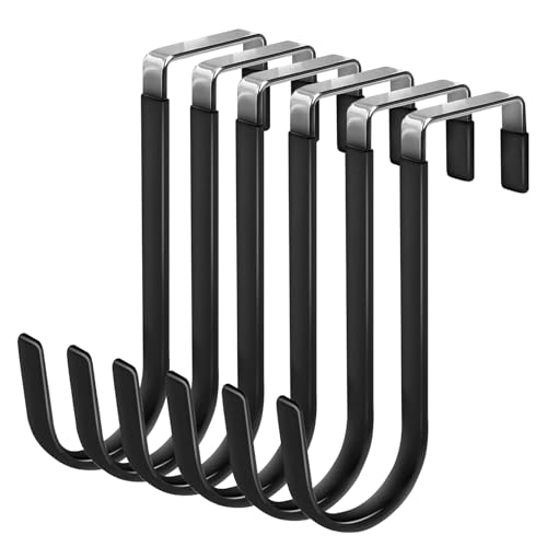 ドアハンガー ドアフック 6個入り Popolier【穴あけ不要・傷防止ゴム付】 扉フック 帽子掛け 洋服 バッグ 収納 (ロング/12.5cm) [厚さ3.7cm対応] 賃貸住宅対応 省スペース ブラック