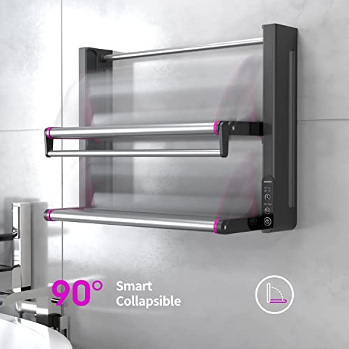 Cleesink Towel Warmer, Wall Mounted Heated Towel Rack With Built-In Timer, Adjustable Temperature, Foldable Aluminum Alloy Electric Towel Warmers For Bathroom, Hot Drying Towel Racks,Grey Purple #TOP1