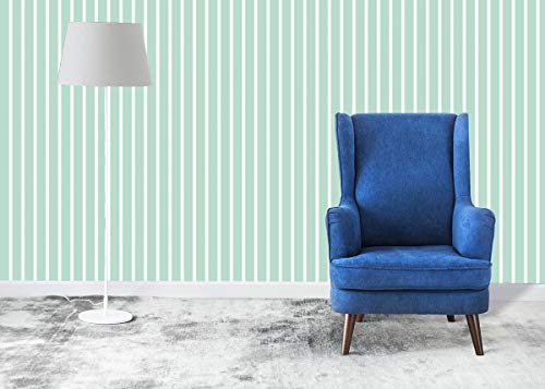 Image of DWELLSINDIA Pastel Green Striped Wallpaper for Wall Decoration | Self Adhesive Peel & Stick, Thick Textured Premium Paper | Waterproof, Scratch Resistant Laminated | Bedroom & Living Room | 41x244 cm