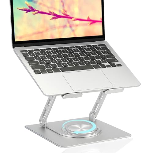 Adjustable Laptop Stand for Desk – Portable Aluminum Riser with 360° Rotating Base, Foldable Ergonomic Holder for MacBook, Dell, HP & 10–17.3” Laptops, Bed & Home Office (Silver)