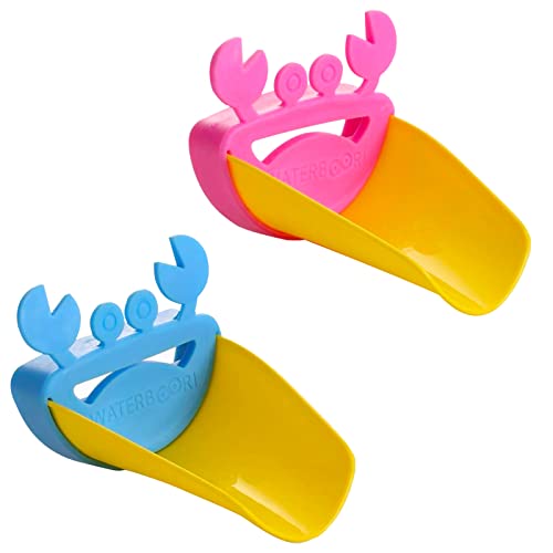 HIUOUIH Extensor de Grifo para Niños 2 Piezas Cangrejo en Forma Extensor Grifo del Fregadero Extensor Grifo Silicona de Dibujos Animados para Bebés Cocina Baño Lavamanos Lavado de Manos, Azul + Rosa Cover