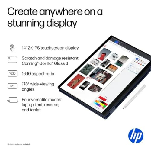 Image of HP OmniBook X Flip 2-in-1 Laptop,14 inch 2K Touch-Screen Laptop Computer,Intel Core Ultra 7, Arc 140V GPU Copilot+ PC,16GB RAM 512GB SSD,Thunderbolt 4,with Lifetime Office,Win 11 Pro,Atmospheric Blue