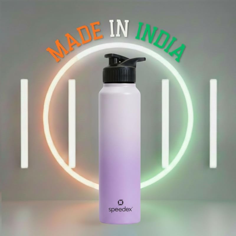 Image of Speedex Stainless Steel Metal Water Bottle 1 Ltr 1000 ml, BIS Approved, Leak Proof Sipper Cap Bottle for Office, School, Gym, Travel, Daily Use for Men, Women, Kids, Adults, Dual Purple, Set of 4