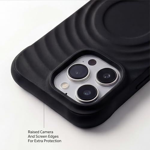 Image of amazon basics Shockproof Case for iPhone 12 Pro Max | Ripple Pattern | Camera Protection | Protective Cover with Enhanced Grip & Wireless Charging Support - Black