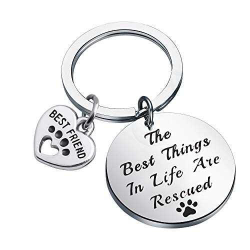 BEKECH Pet Rescue Gift The Best Things in Life are Rescued Keychain Animal Lover Jewelry Gift for Rescue Mom Rescue Dad Pet Owner Rescue Gift (Silver)