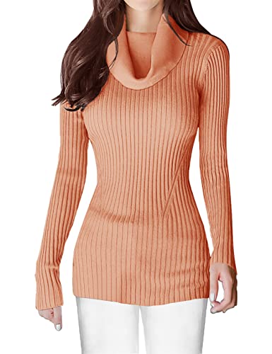 Image of v28 Women's Stretchable Cowl Neck Knit Long Sleeve Slim Fit Bodycon Sexy Sweater