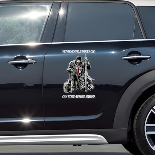 Image of Premium Knight Templar Christian Sticker - 'He Who Kneels Before God Stands Before Anyone' - Durable & Waterproof Vinyl Decal for Car Door, Window, Laptop - 12 Inches