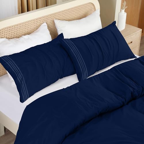 Utopia Bedding Housse de Couette 200x200 cm avec 2 Taies d'oreiller Brodée 50x75 cm (Bleu Marine) - Parure de Lit 200x200 cm - Ensembles de Housses de Couette en...